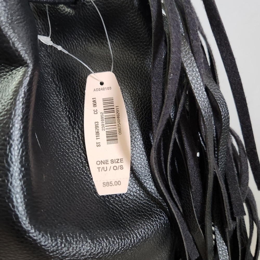 Victoria's Secret VS Black Faux Leather Western Boho Fringe Backpack NWT - Picture 16 of 16